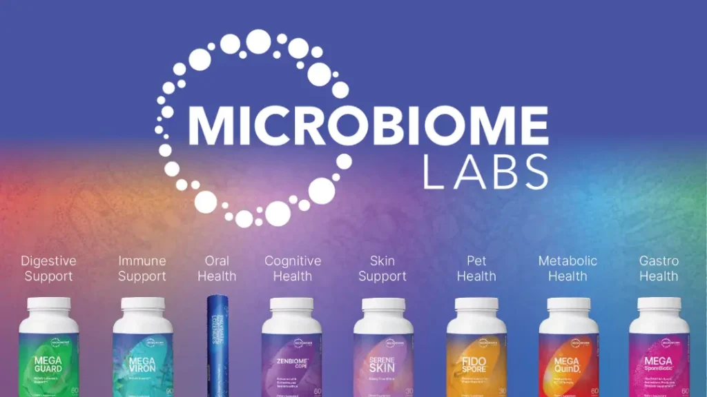 Collage of Microbiome Labs products